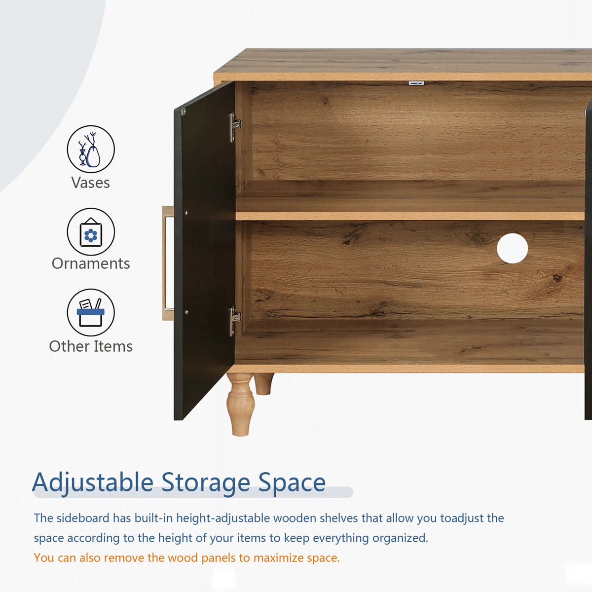 Wood Storage Cabinet with Carved Door and Metal Handle, Versatile and Stylish for Home Decor