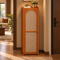Wooden Shoe Cabinet with Cane Rattan Door, Tall Slim Shoe Storage Organizer, Walnut Brown Shoe Rack for Entryway and Hallway