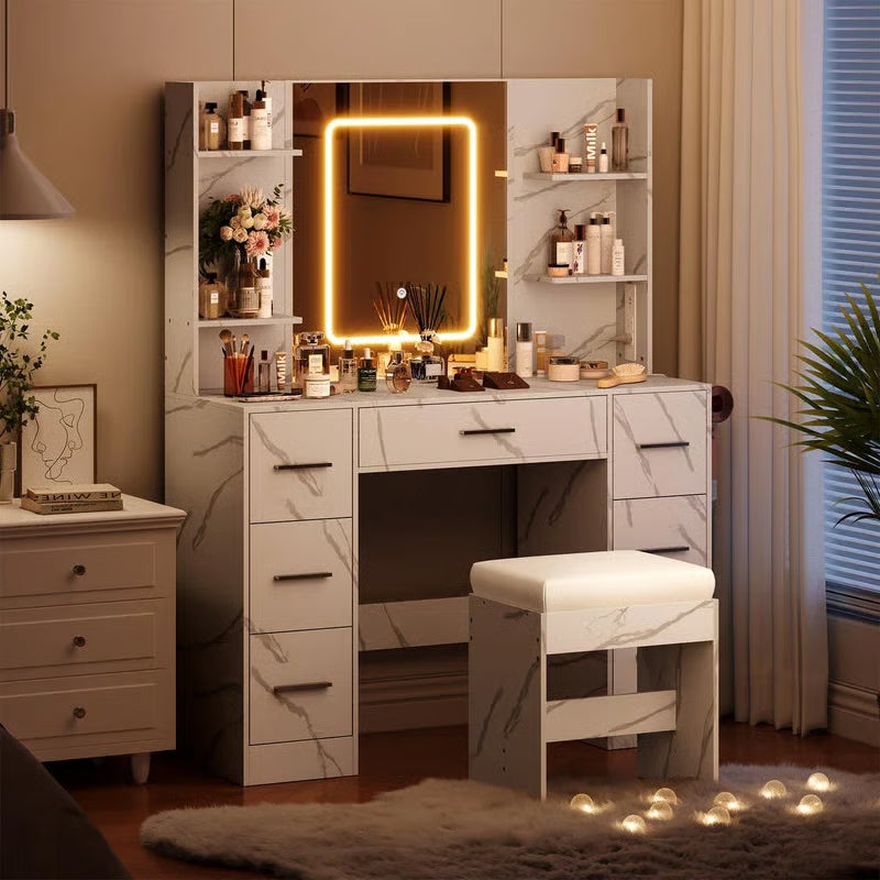 Wooden Vanity Table Set with LED Mirror-OUCH CART |Dressing table 