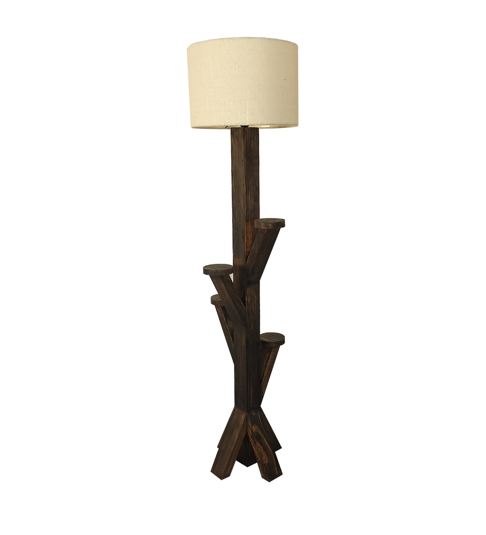 Woods Wooden Floor Lamp with Brown Base and Jute Fabric Lampshade