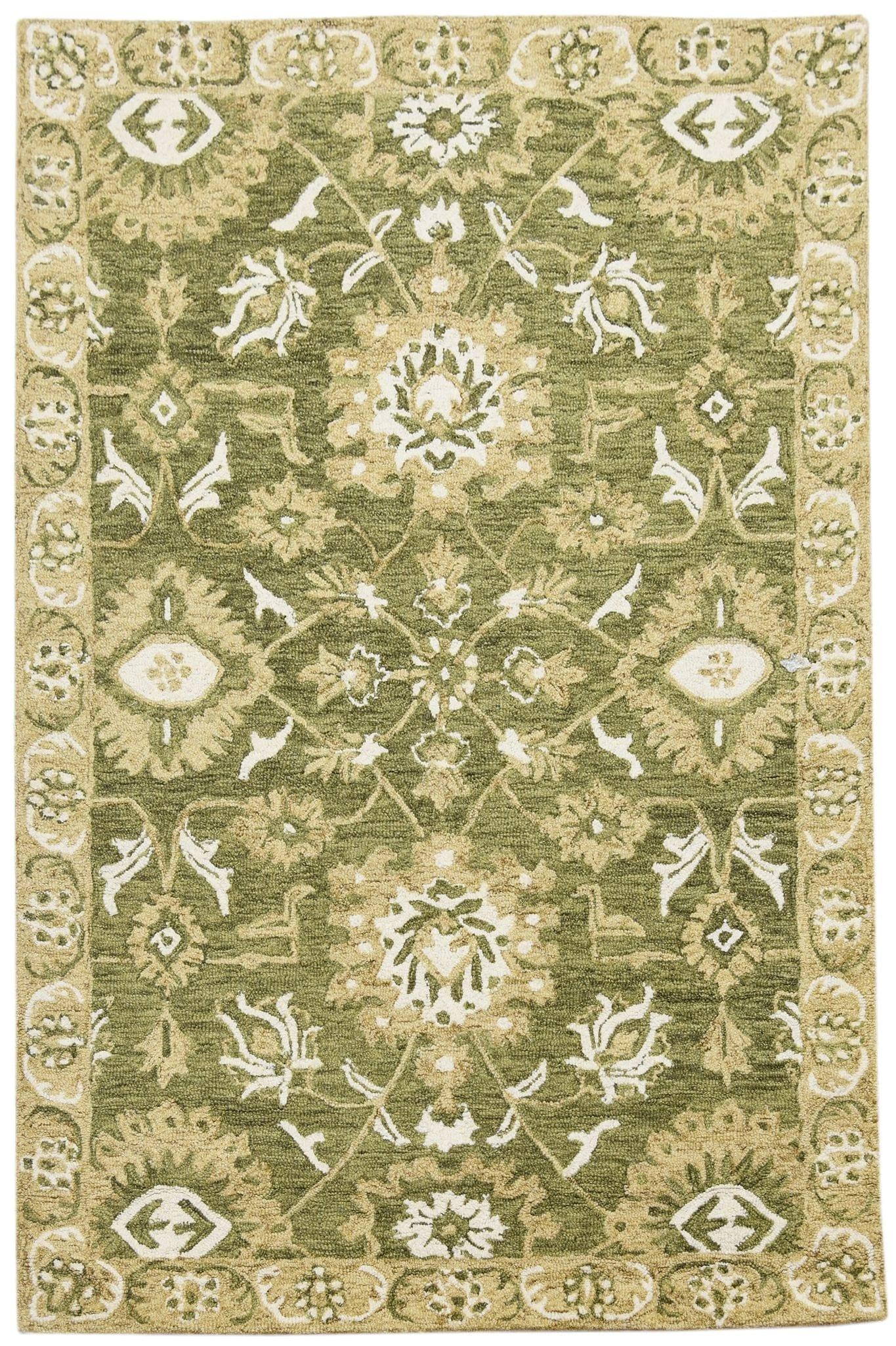 Olive Green Wool Romania 4x6 Feet Hand-Tufted Carpet - Rug - Ouch Cart 