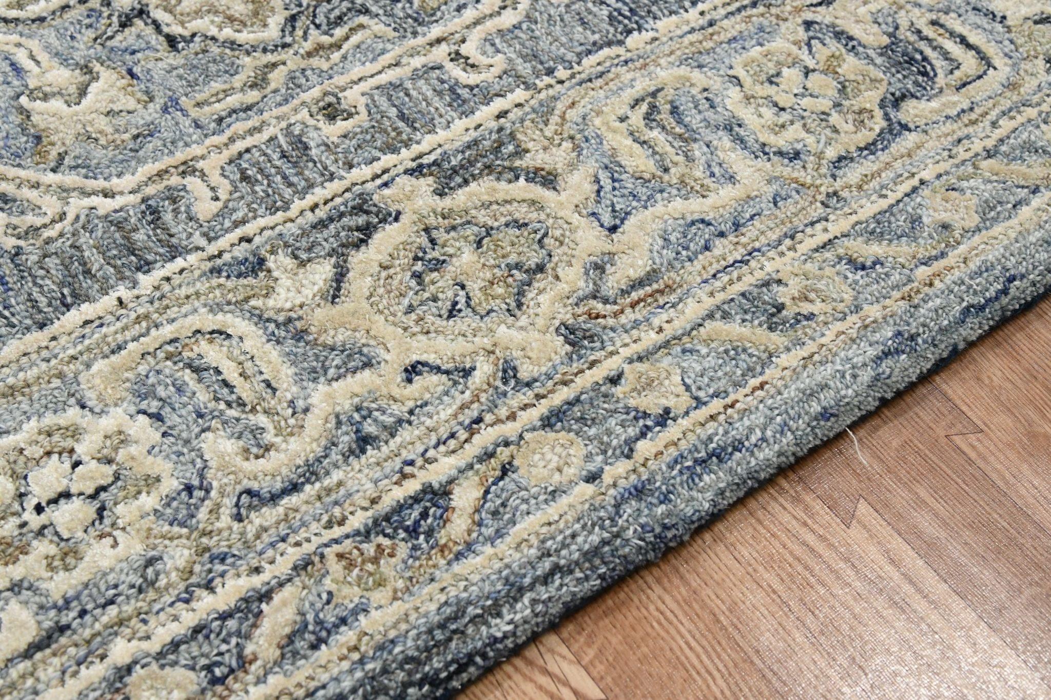 Denim-Gray Wool & Viscose Vestige 8X10 Feet Hand-Tufted Carpet - Rug - Ouch Cart 