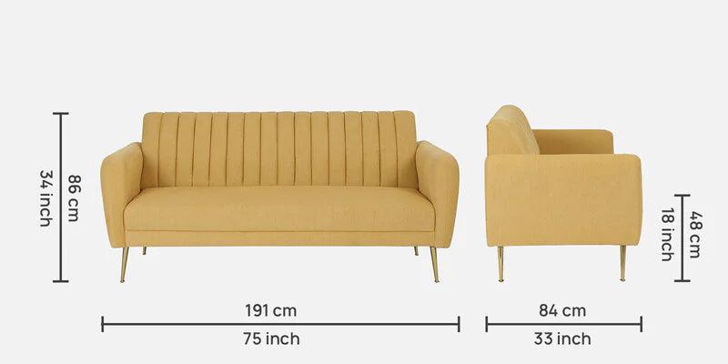 Fabric 3 Seater Sofa In Camel Yellow Colour - Ouch Cart 