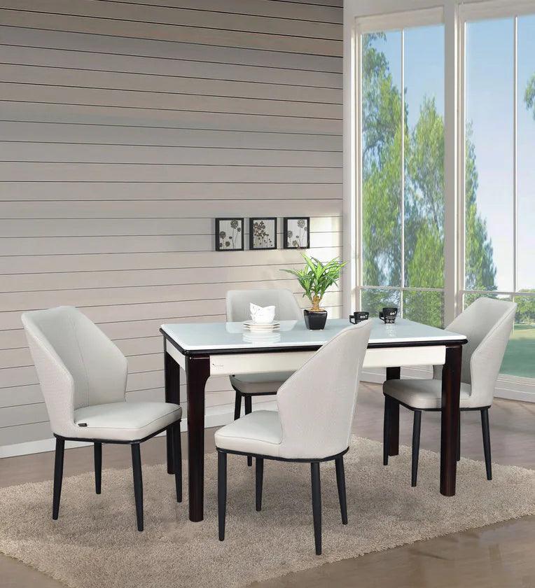 Marble 4 Seater Dining Set in White & Black Colour - Ouch Cart 