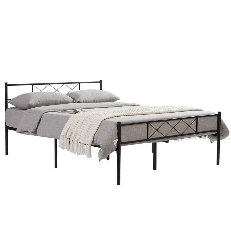 YT Metal Bed Frame with Headboard / Steel Slat Support