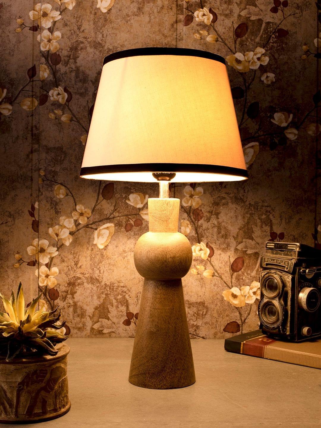 Wooden Skirt Lamp with White Cotton Shade - Ouch Cart 