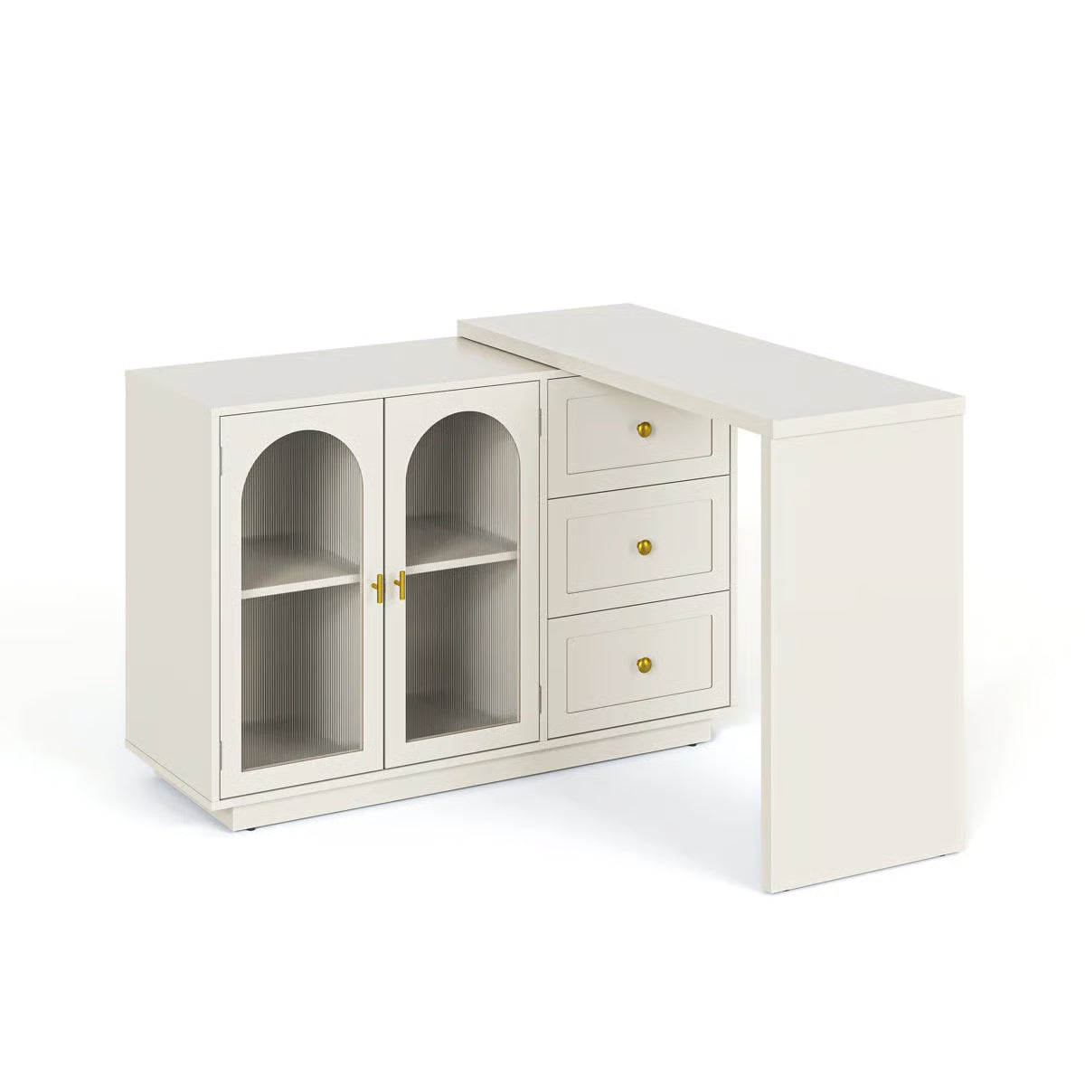 Yokota Extendable Makeup Vanity with 3 Drawers and 2 Acrylic Doors