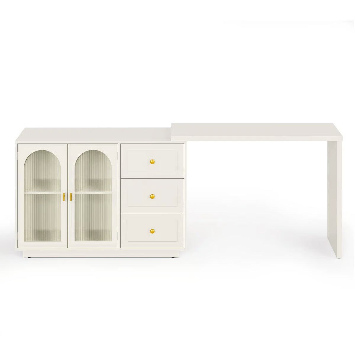 Yokota Extendable Makeup Vanity with 3 Drawers and 2 Acrylic Doors