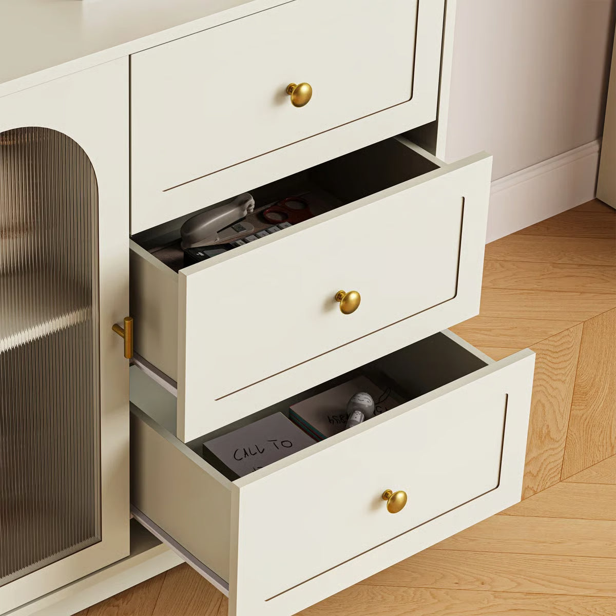 Yokota Extendable Makeup Vanity with 3 Drawers and 2 Acrylic Doors