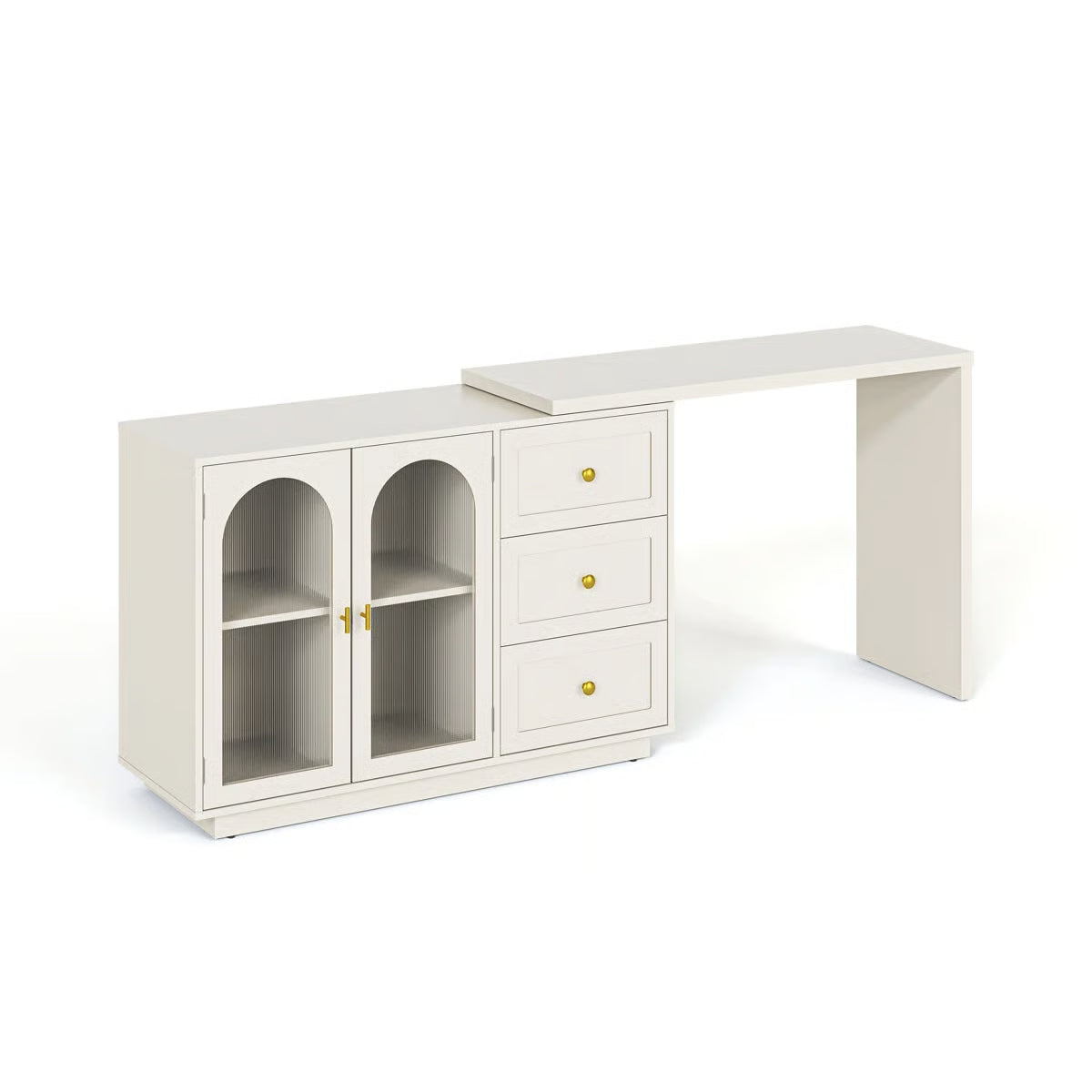 Yokota Extendable Makeup Vanity with 3 Drawers and 2 Acrylic Doors