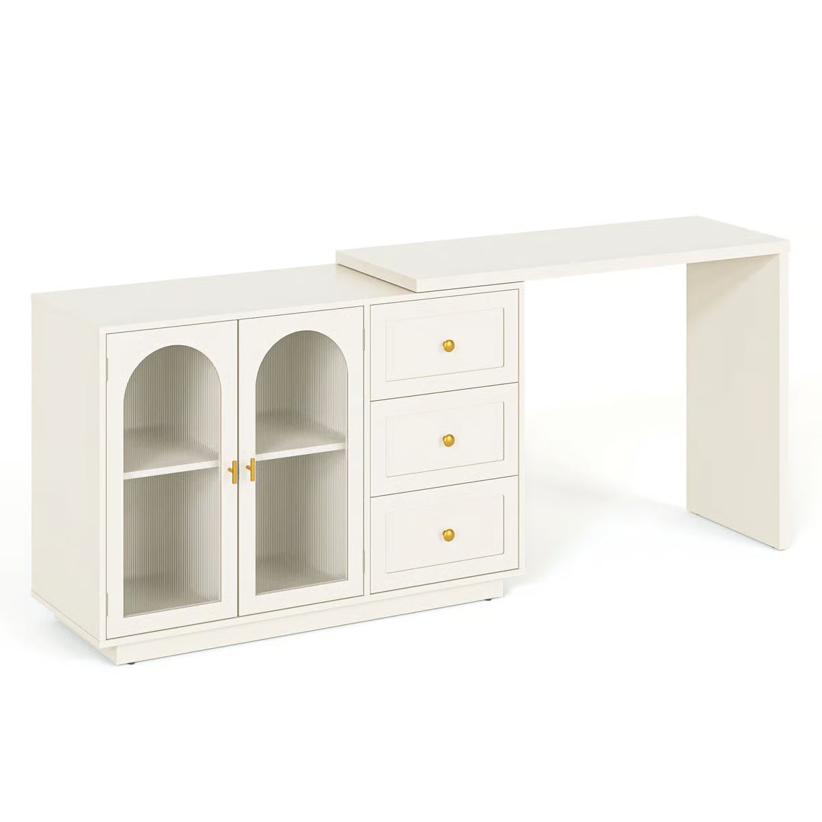 Yokota Extendable Makeup Vanity with 3 Drawers and 2 Acrylic Doors