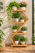 Z-Shaped Wooden Plant Stand for Indoor Plants | Multi-Tier Plant Shelf & Holder for Living Room, Balcony & Home Decor