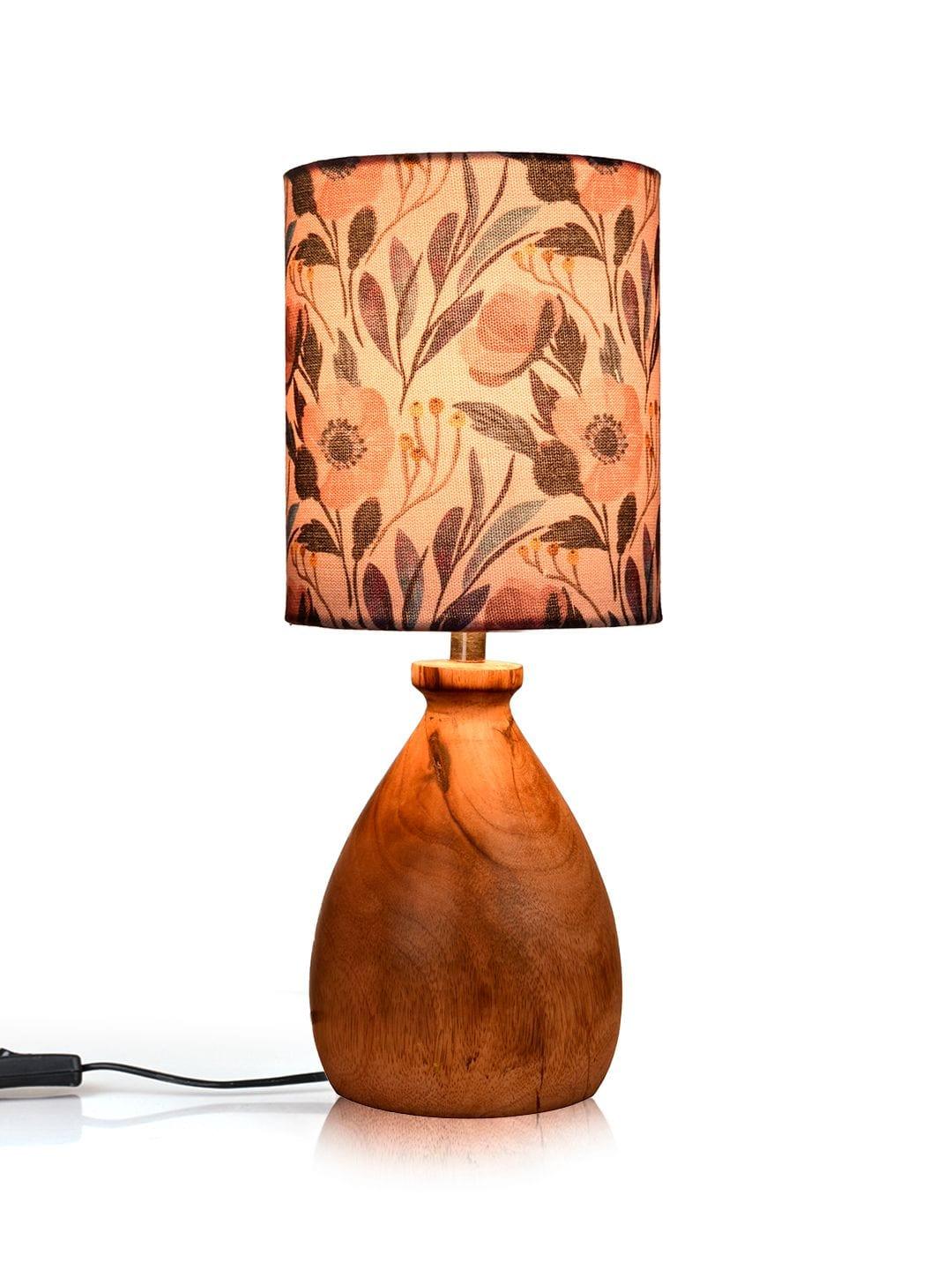 Wooden Dome Table Lamp Pink Floral Shade - Ouch Cart 
