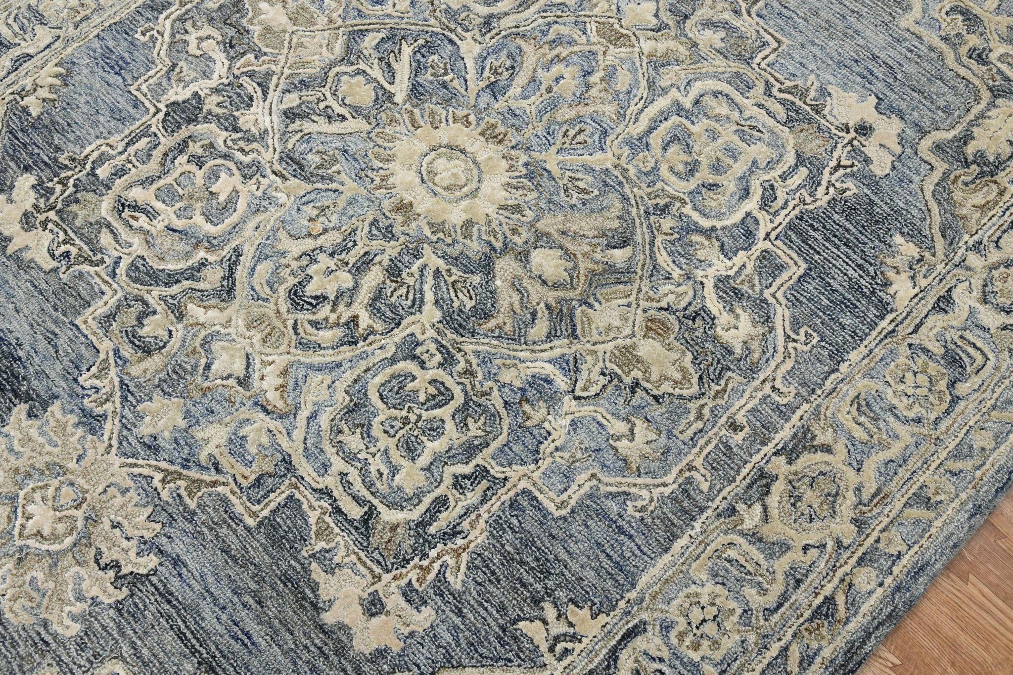 Denim-Gray Wool & Viscose Vestige 8X10 Feet Hand-Tufted Carpet - Rug - Ouch Cart 
