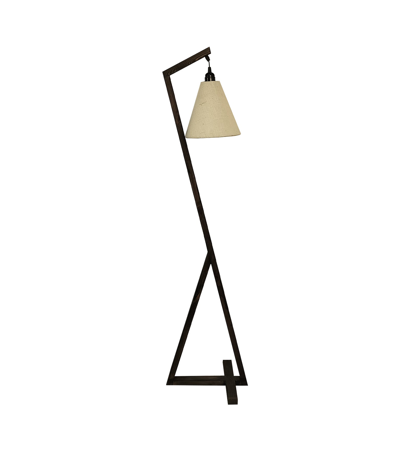 Zed Wooden Floor Lamp with Brown Base and Beige Fabric Lampshade (BULB NOT INCLUDED)