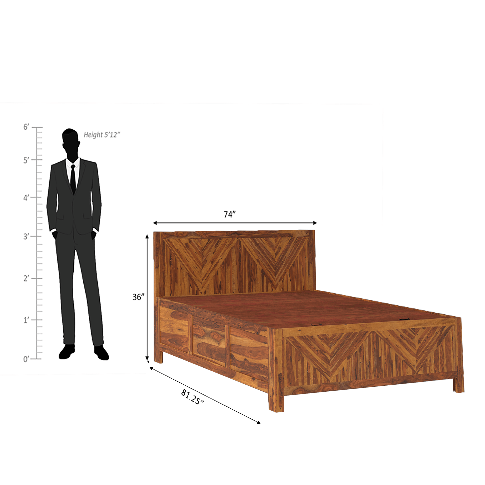 Alpha Sheesham Wood Storage Hydraulic Bed In Light Honey