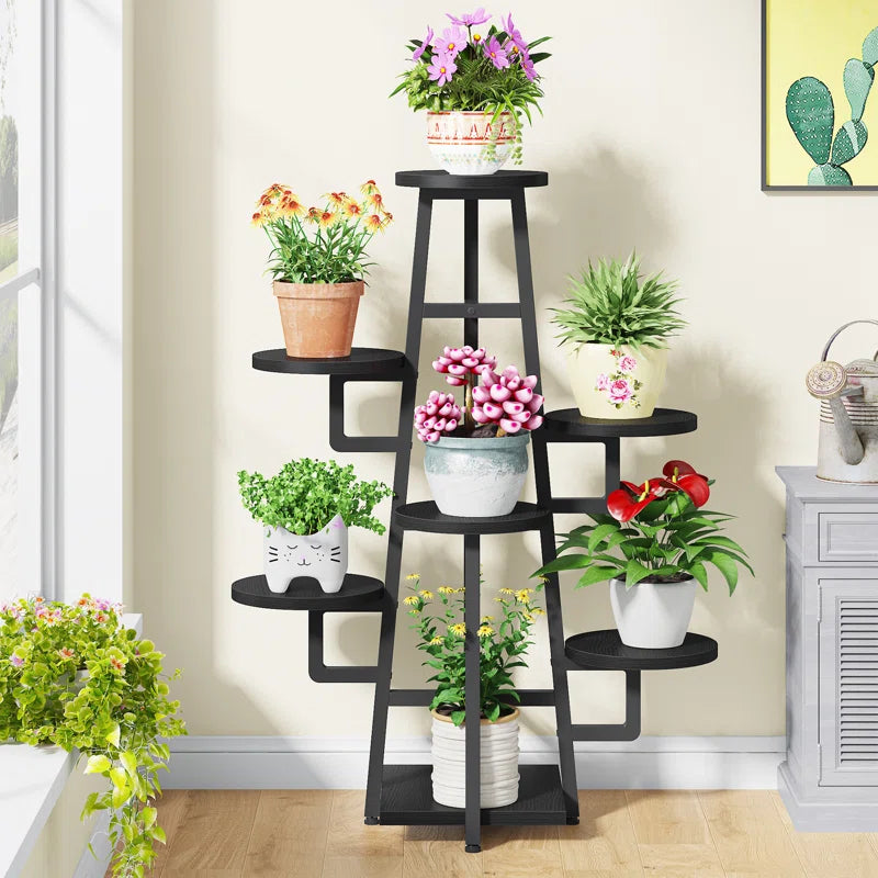 7-Tier Industrial Metal & Wood Corner Plant Stand