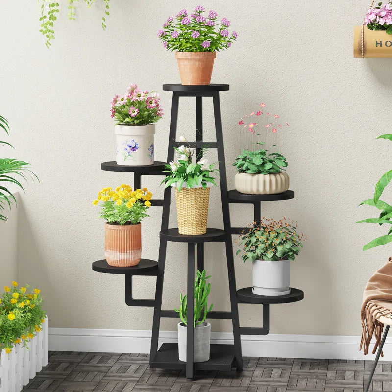 7-Tier Industrial Metal & Wood Corner Plant Stand
