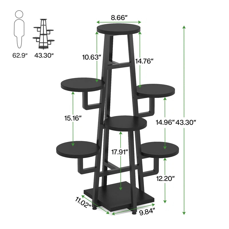 7-Tier Industrial Metal & Wood Corner Plant Stand