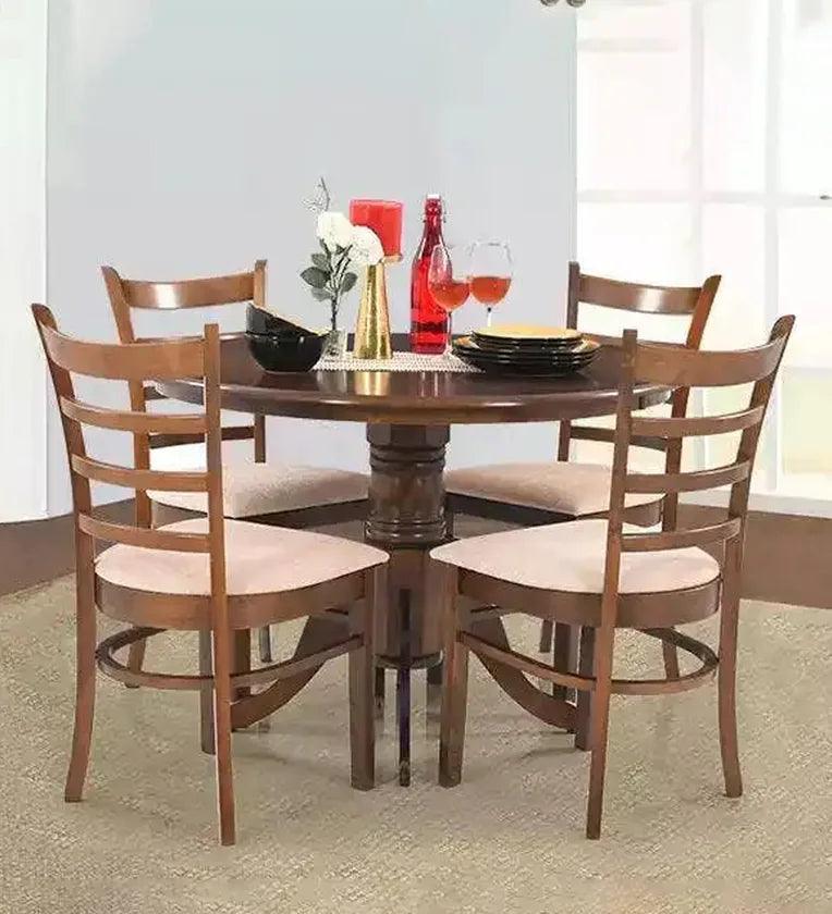 Solid Wood 4 Seater Dining Set in Brown Colour - Ouch Cart 