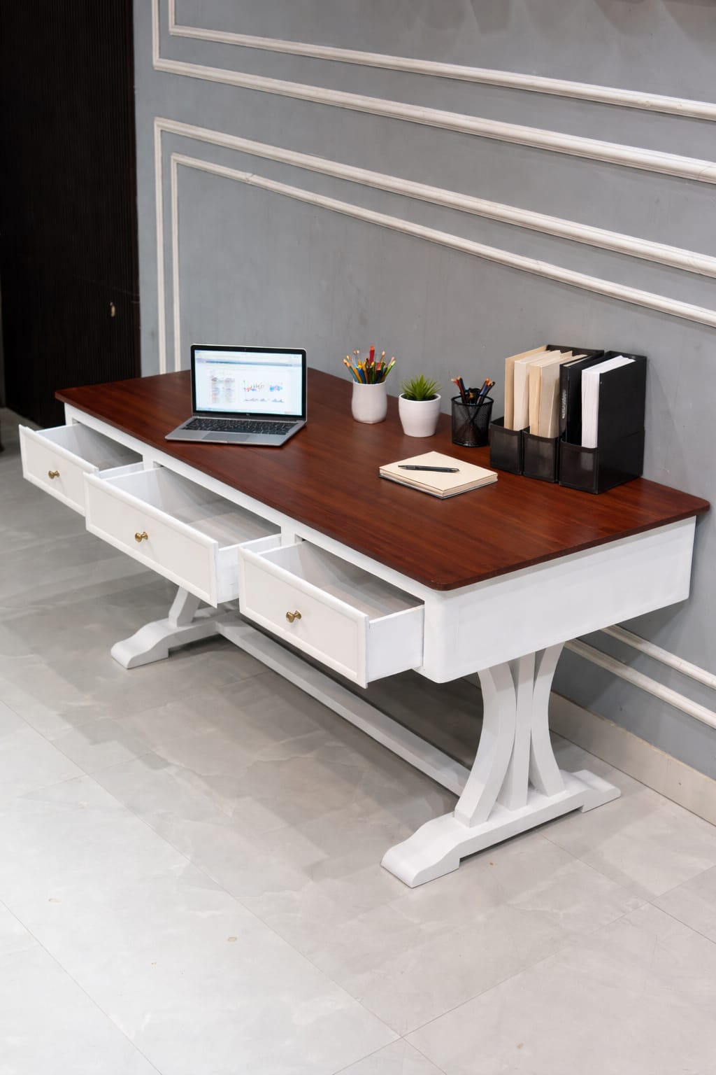 Modern Wooden Office Table with 3 Storage Drawers | Home Office & Study Desk
