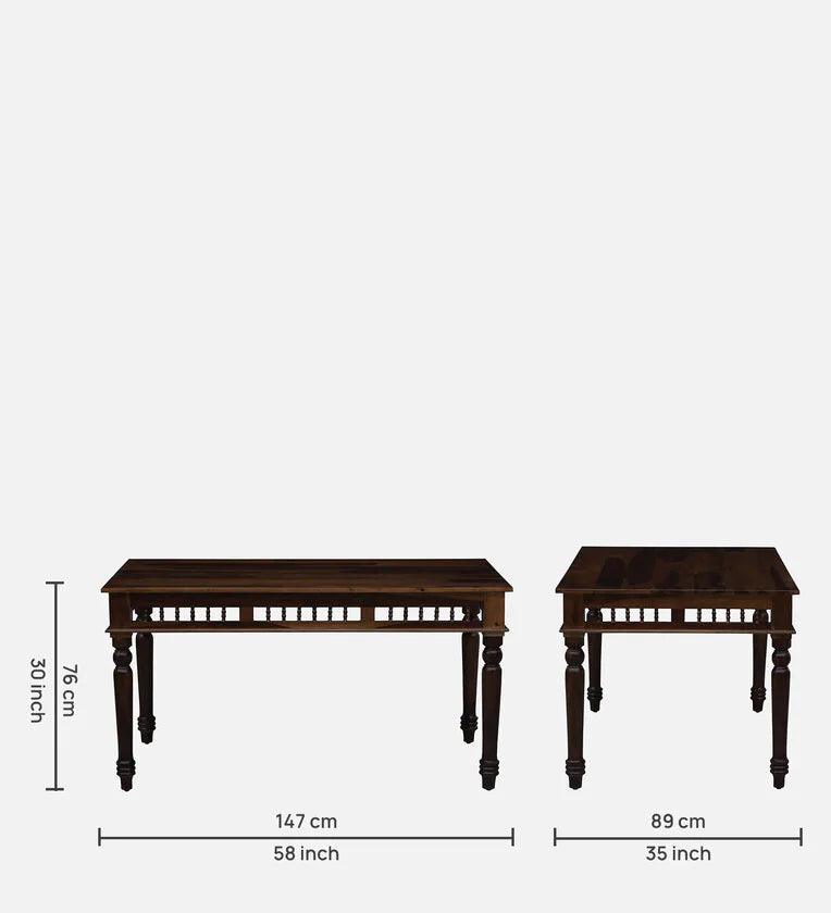 Sheesham Wood 6 Seater Dining Set In Provincial Teak Finish With Bench - Ouch Cart 