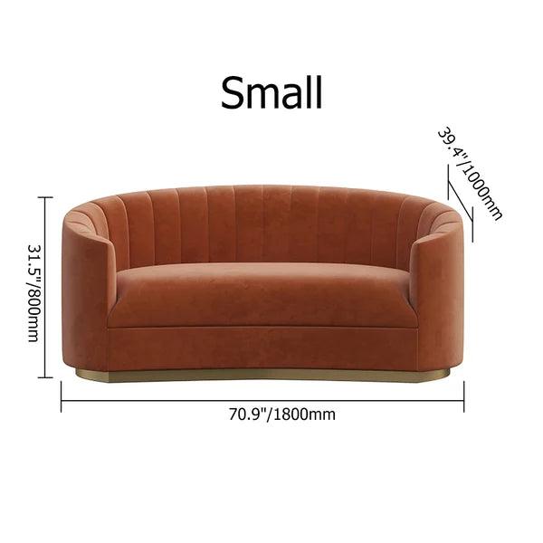 Modern Velvet Couch Curved Sofa in Orange with Stainless Steel Base - Ouch Cart 