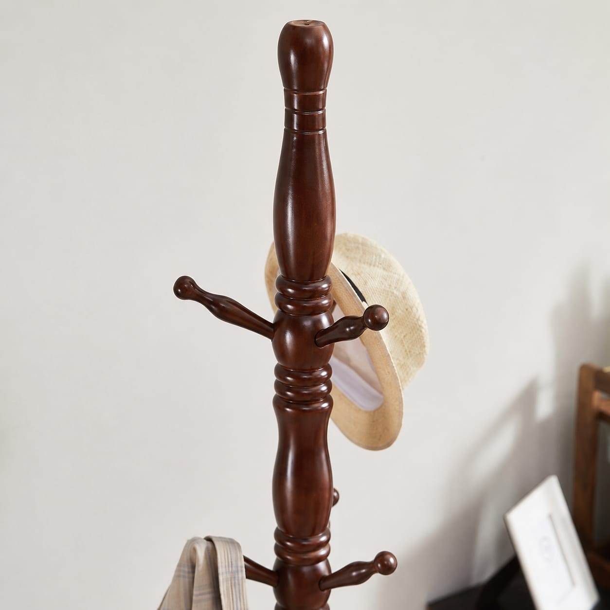 Ouch Cart Wooden Coat Stand | Freestanding Solid Wood Clothes Hanger with Multiple Hooks for Home