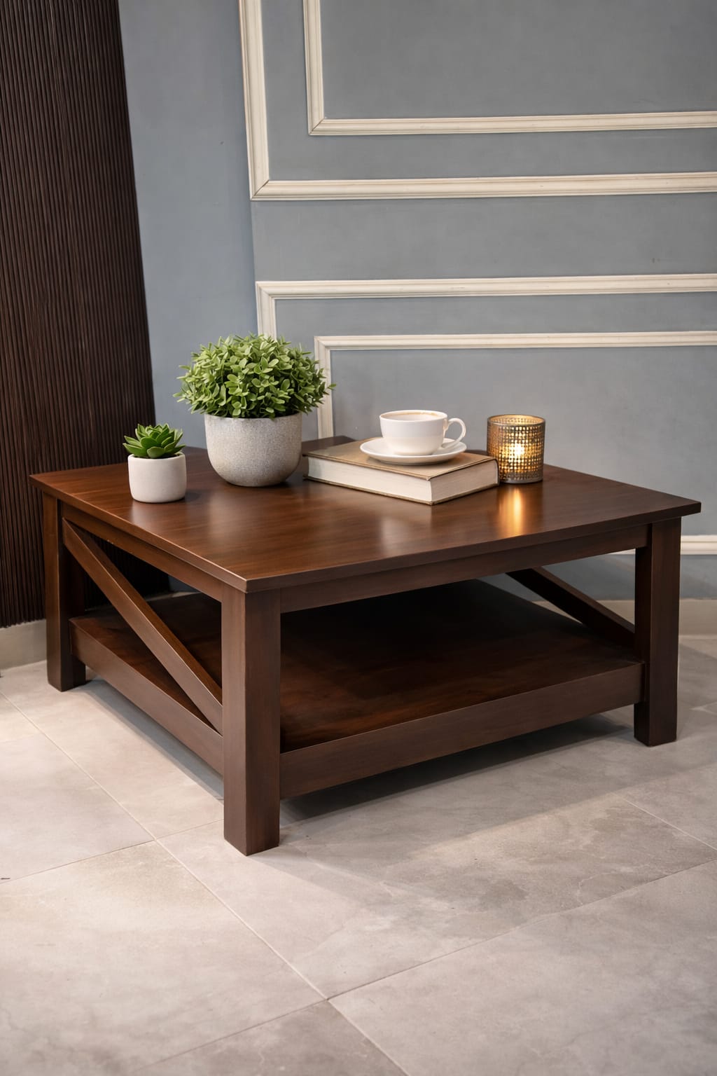 Square Two-Tier Coffee Tables with Storage,Coffee Table for Living Room, Center Table Coffee Table for Home ,Wood Living Room Table