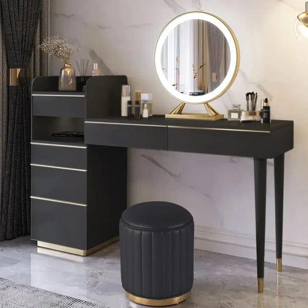 Lifewit Vanity Desk Set with Mirror and Lights, Black Makeup Dressing Table with 6 Drawers & Stool, Adjustable Brightness, Suitable for Bedroom/Bathroom, Wooden Frame - Ouch Cart 