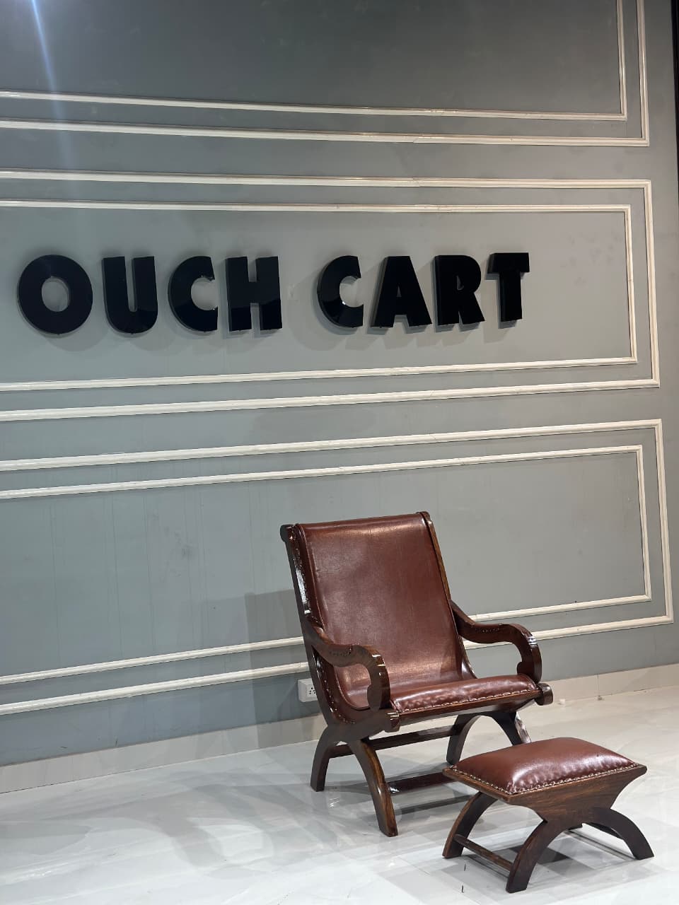 Teak Wood Armchair Lounge Chair with Ottoman