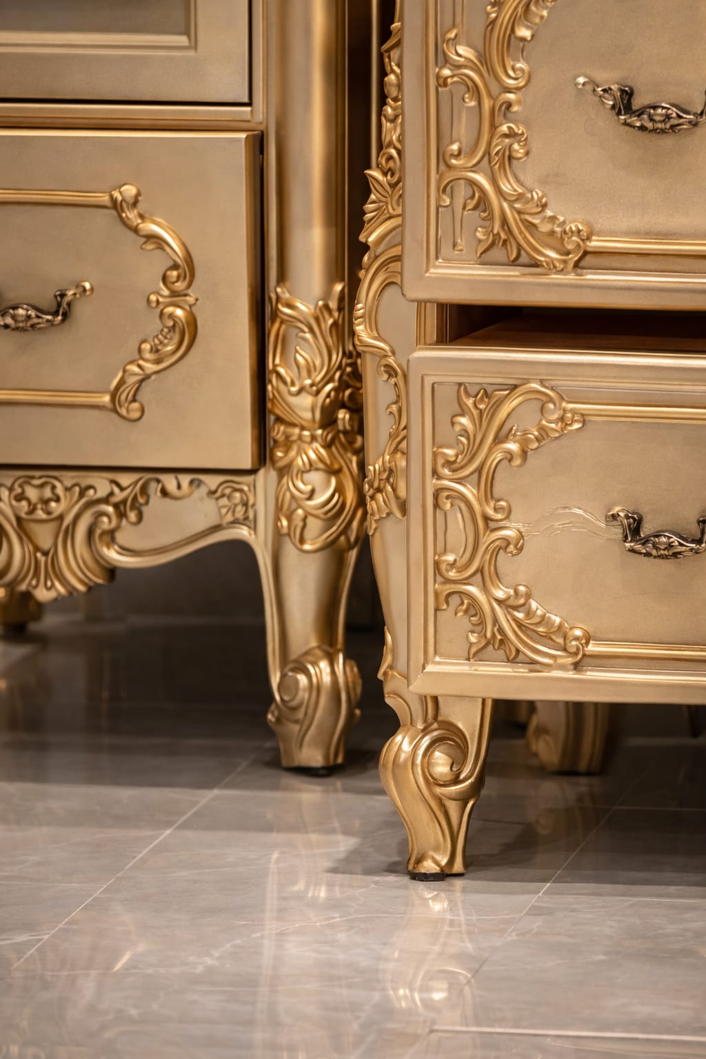 Luxury Royal Gold Finish TV Cabinet & Console Table with Storage Drawers