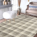 Sand Wool Tartan 8 X 10 Feet Hand-Tufted Carpet Checked Rug