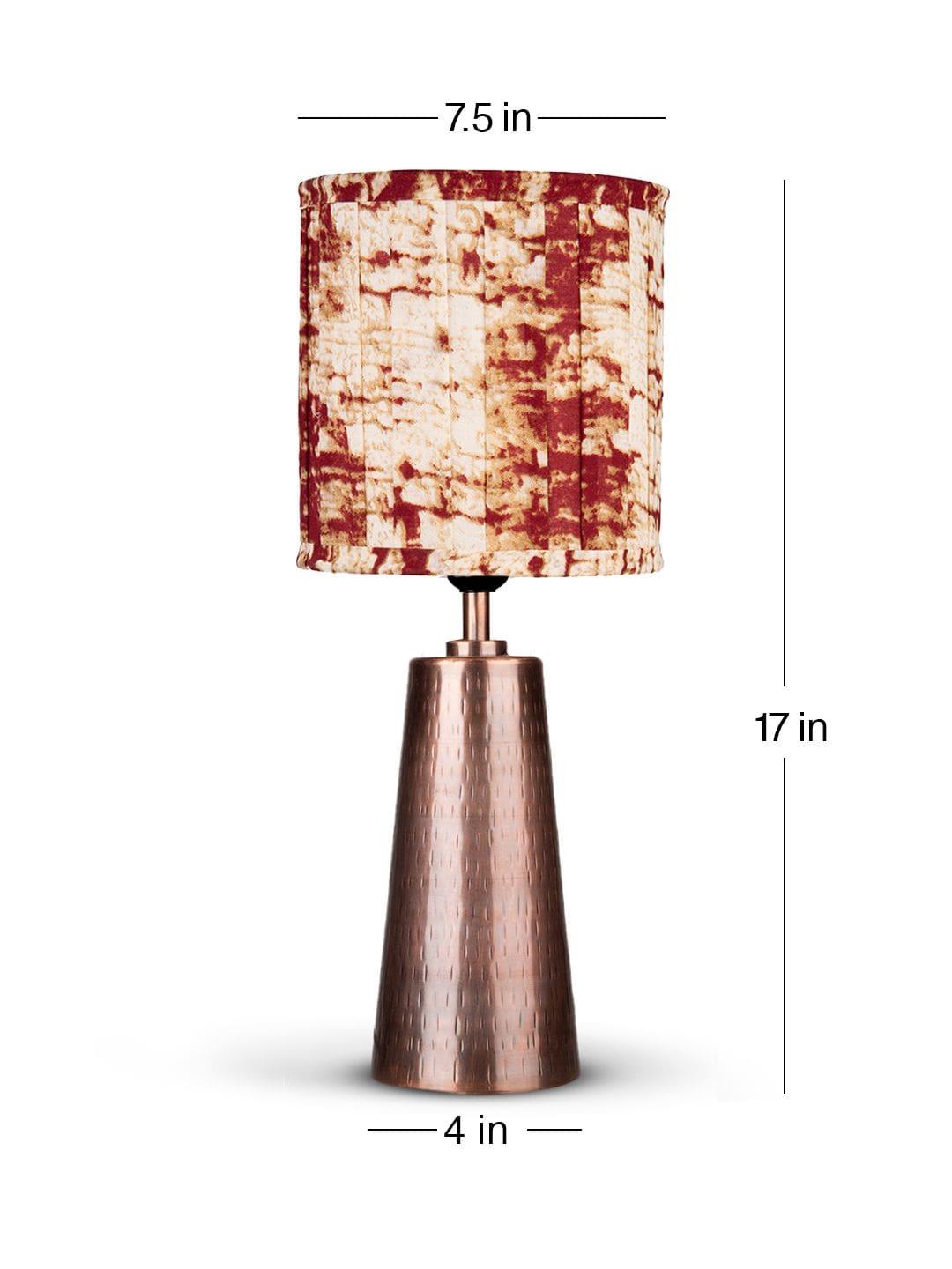 Copper Etched V-Shaped Lamp with Pleeted Muticolor Maroon Shade - Ouch Cart 