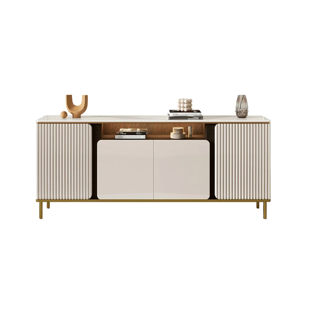 Modern Fluted TV Unit with Storage Cabinet & Shelves