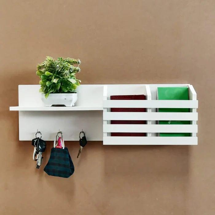 White Utility Shelf In PVC with Pocket and Hanging Hooks