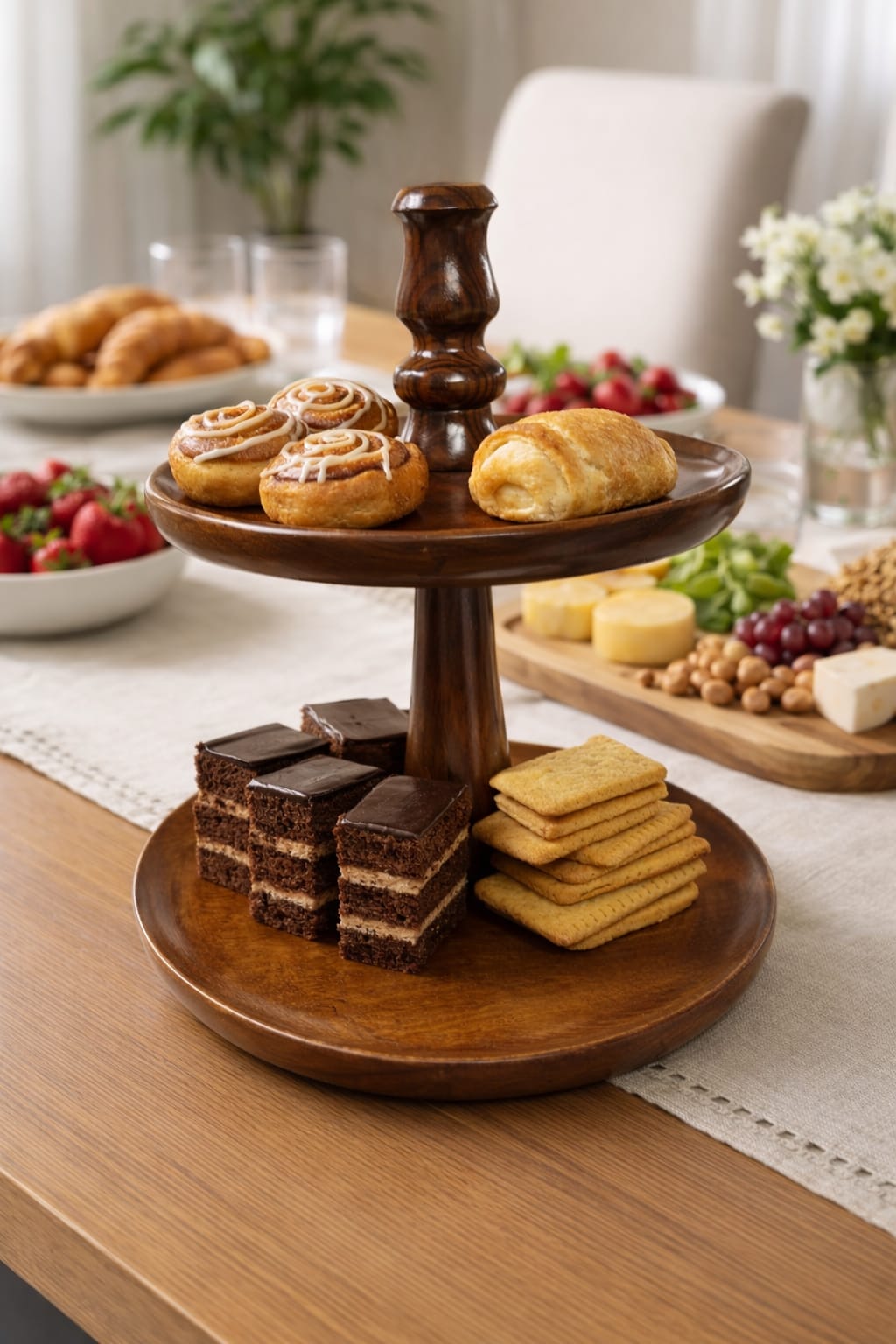 Ouch Cart Solid Mango Wood 2-Tier Cake Stand – Rustic Wooden Dessert & Cupcake Display for Table Decor