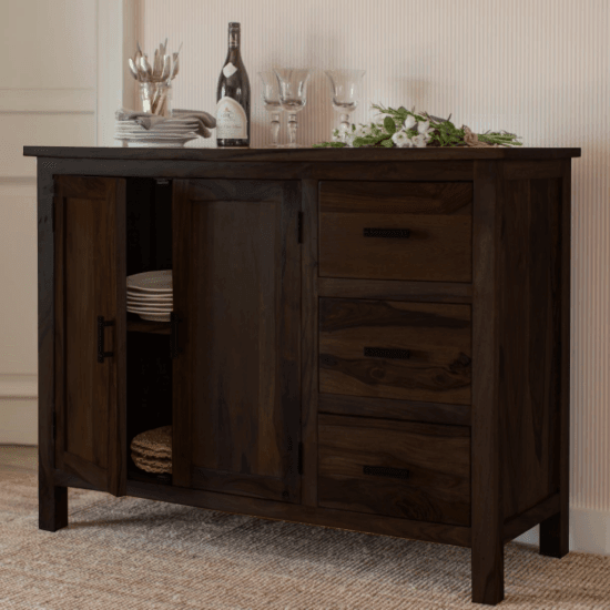 Brisbane Sheesham Wood Storage Cabinet with Three Drawer (Walnut Finish)