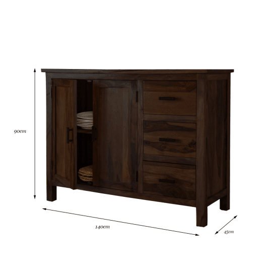 Brisbane Sheesham Wood Storage Cabinet with Three Drawer (Walnut Finish)