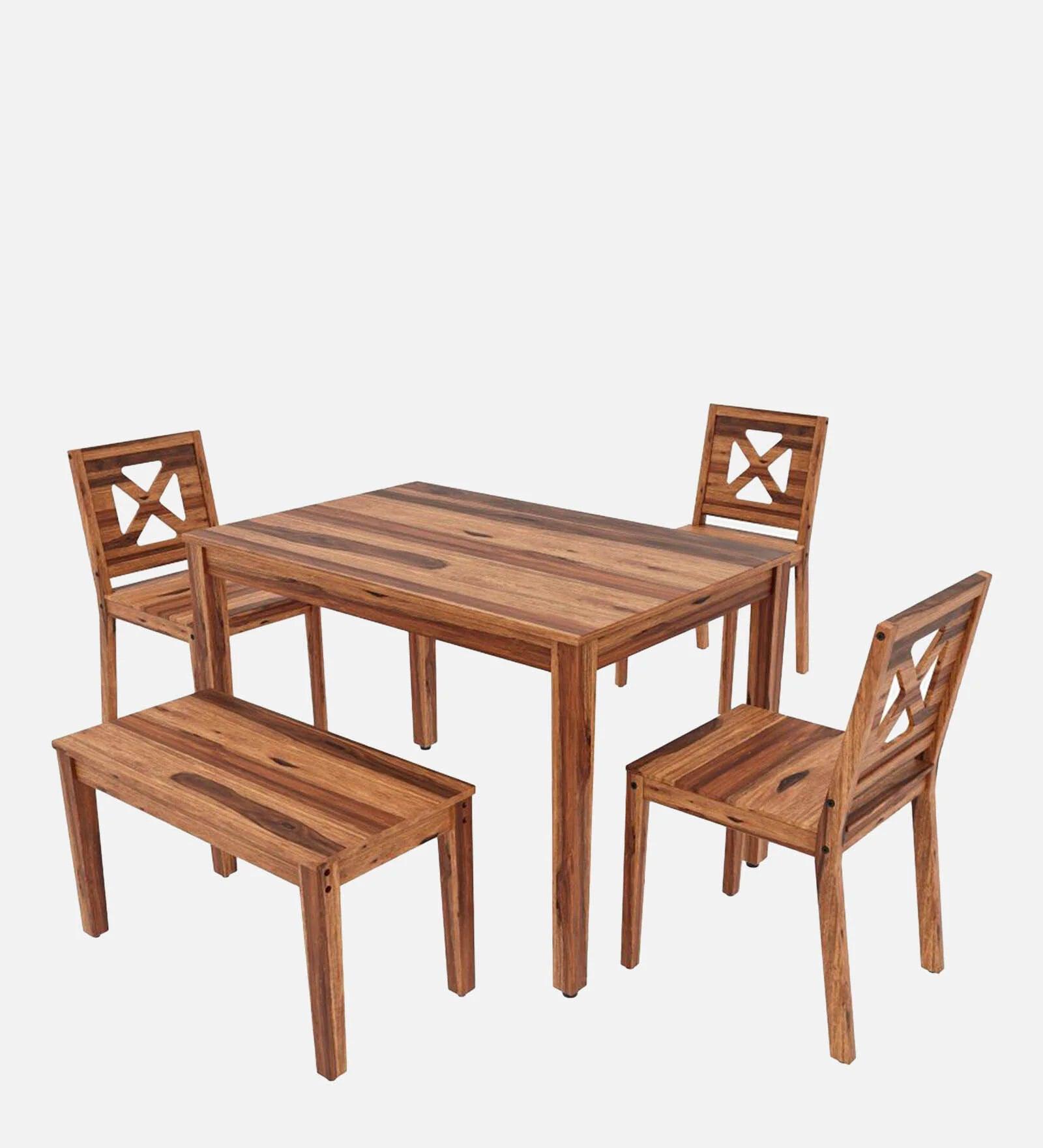 Sheesham Wood 4 Seater Dining Set In Natural Sheesham Finish - Ouch Cart 