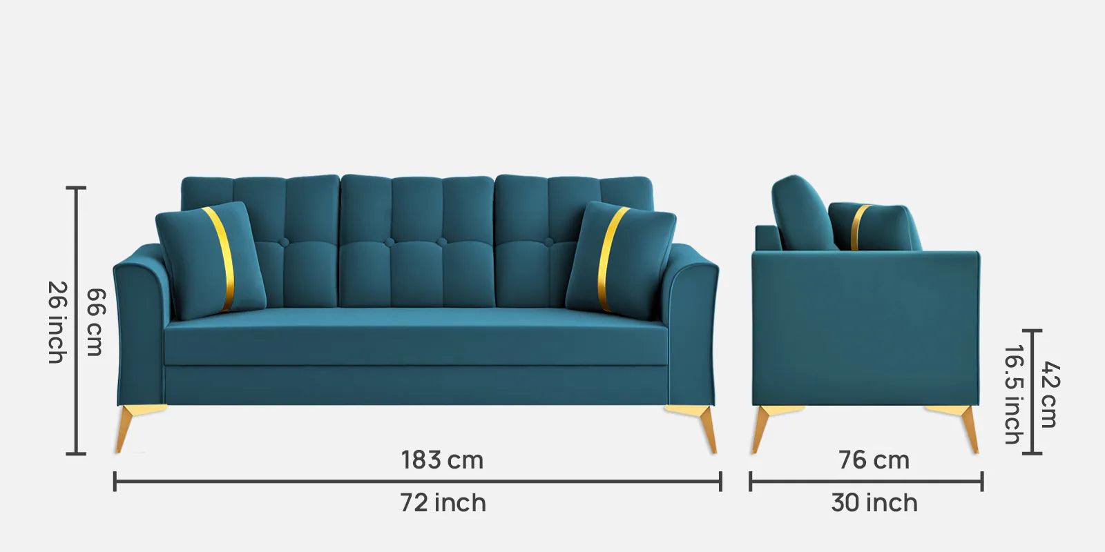 Premium Velvet 3 Seater Sofa In Blue Colour - Ouch Cart 