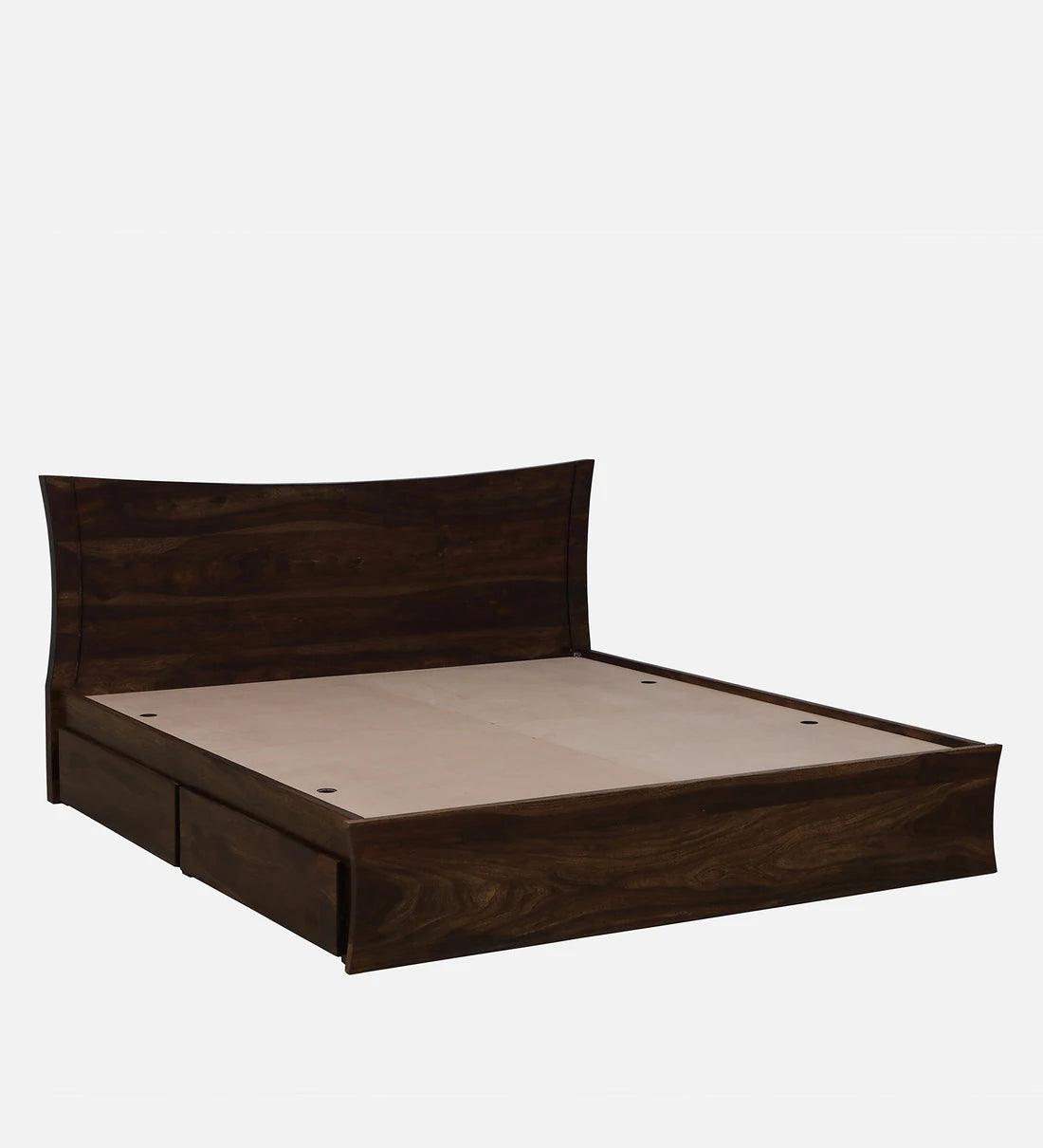 Sheesham Wood King Size Bed In Provincial Teak Finish With Drawer Storage