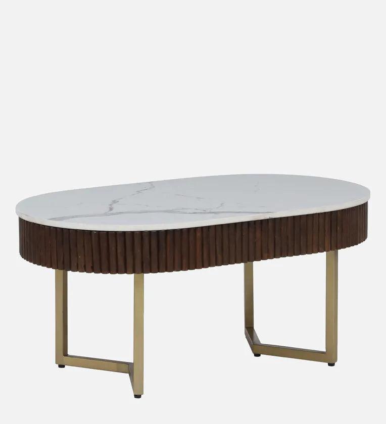 Metal Coffee Table In Gold Colour With Porcelain Top - Ouch Cart 