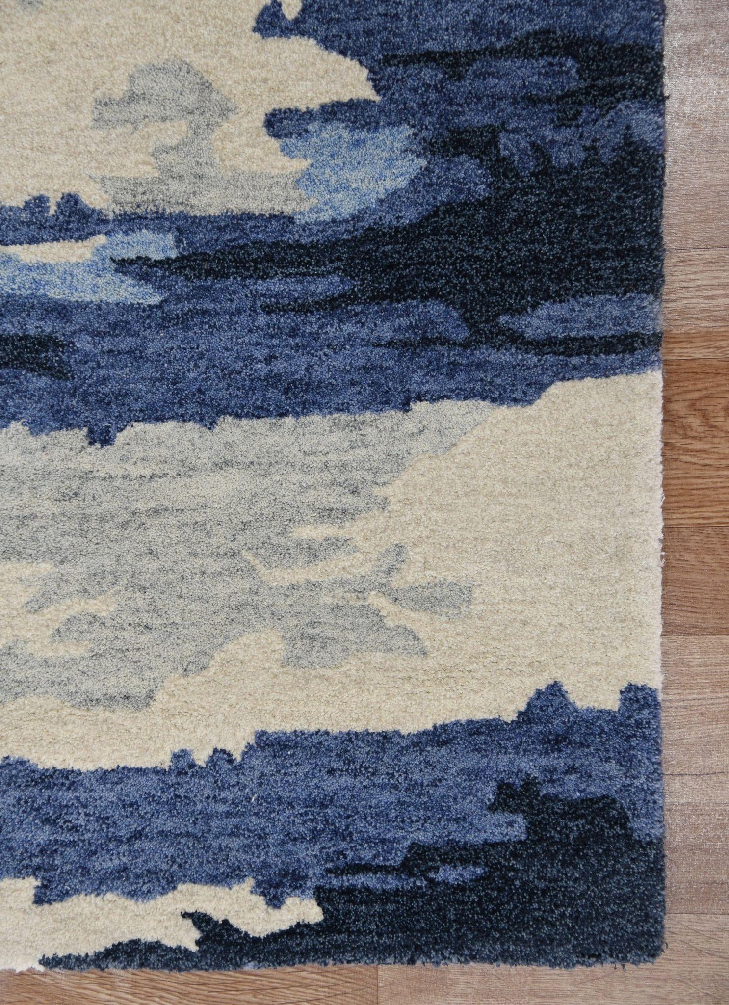 Navy Wool & Viscose Abstract 8X10 Feet Hand-Tufted Carpet - Rug - Ouch Cart 