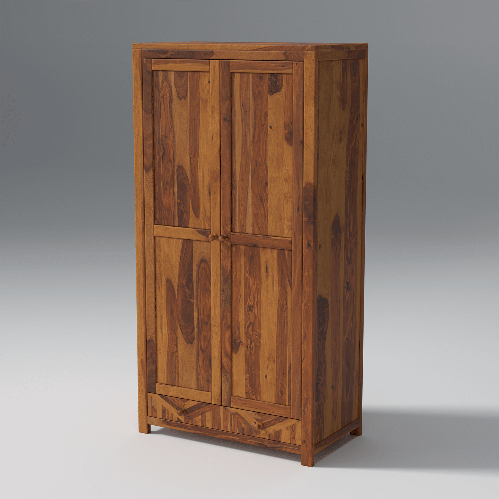 Alpha Sheesham Wood Wardrobe in Light Honey Finish