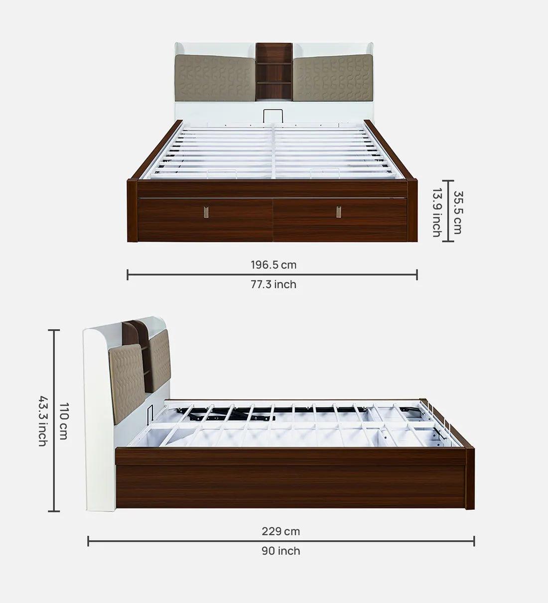 Memo Premier King Bed In Walnut Finish With Hydrualic Storage - Ouch Cart 