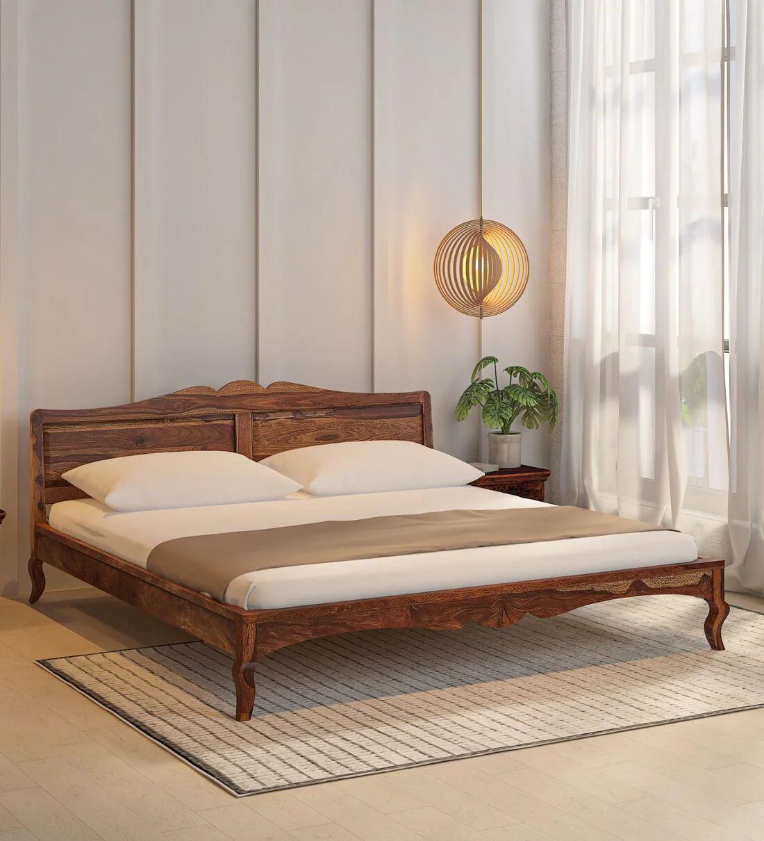 Sheesham Wood King Size Bed In Provincial Teak Finish - Ouch Cart 