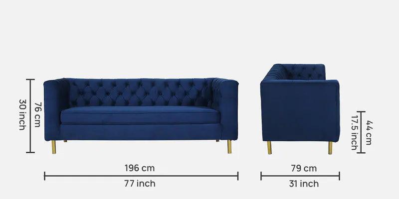 Velvet 3 Seater Sofa In Royal Blue Colour - Ouch Cart 