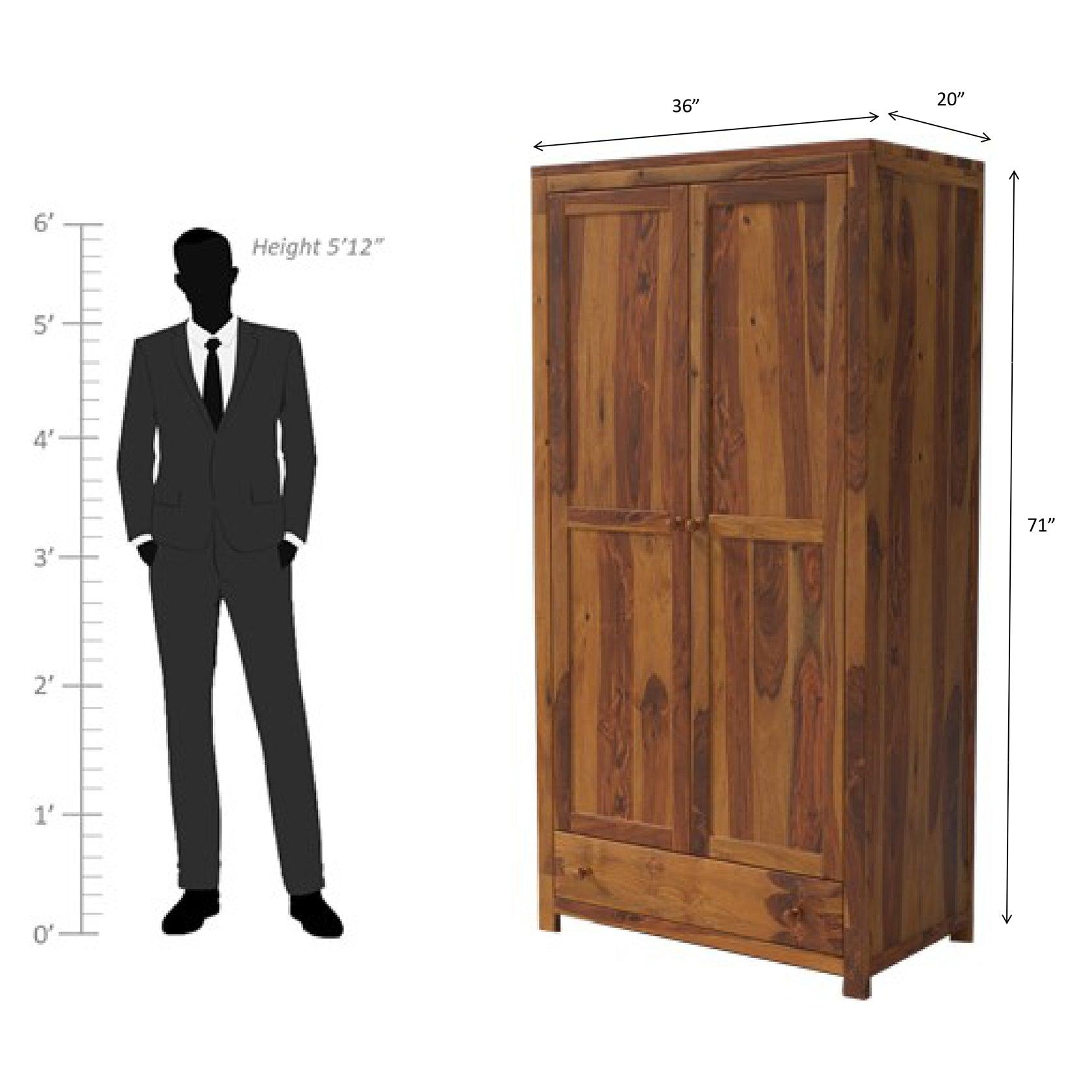 Arcadia Sheesham Wood Wardrobe In Light Honey