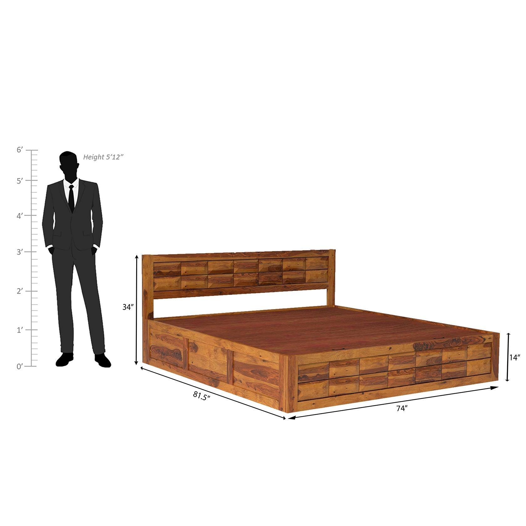 Arcadia Sheesham Wood Storage Hydraulic Bed In Light Honey - Ouch Cart 